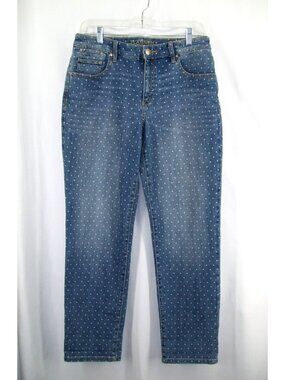Chicos Platinum Skimmer Jeans sz 0.5 US 6 Denim Polka Dot Cropped Capri